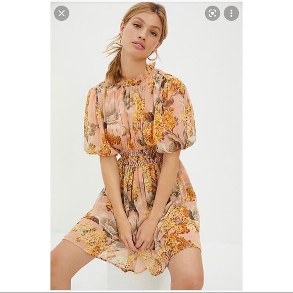 Anthropologie Not So Serious Pink Amaranth Puff Sleeve mini Dress NWT - Picture 10 of 10